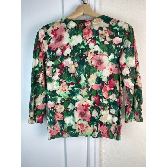 Talbots Women's S Green Red Pink Floral Button Up Cardigan Sweater - Picture 4 of 5